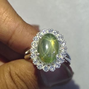 驚きの価格 オーバルカットのグリーンスターサファイアメンズリング アクセサリー