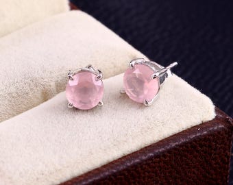 rose quartz stud January birthstone solid 925 sterling silver pink quartz earrings