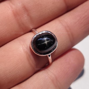 Natural Black Star Sapphire Ring Engagement Bezel 925 Sterling Silver Ring Beautiful Stackable Rings For Women