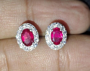 Natural Pink Ruby Stud Earrings Statement 925 Sterling Silver Stud Earrings Simple Beautiful Studs Earrings