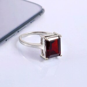 Januar Geburtsstein natürlicher Granat Ring Statement Granat Ring im Achteckschliff massiv 925 Sterling Silber Geschenke für sie