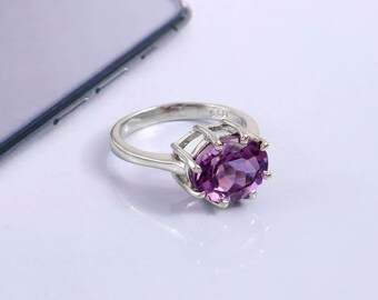 Natural Purple Amethyst 925 Solid Sterling Silver February Birthstone Ring Statement Gemstone Rings Gift For Her