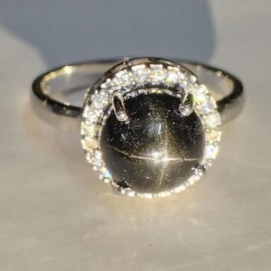 black star sapphire ring stacking midi gemstone solid 925 sterling silver women jewelry