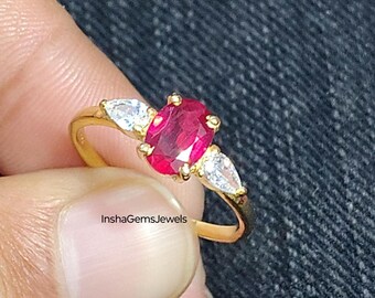 Anel de rubi rosa natural feito à mão em prata esterlina 925, anéis de rubi genuínos para mulheres