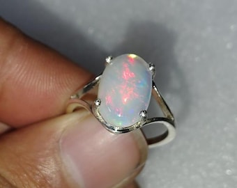 Natural Fire Opal Ring Statement 925 Sterling Silver Gemstone jewelry October Birthstone Opal Rings For Gifts