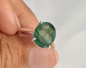 Natural Moss Agate Ring Oval Engagement Ring 925 Sterling Silver Moss Agate Rings For Women
