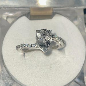 Natural Black Rutile Quartz Ring Engagement 925 Sterling Silver Ring Statement Rutilated Quartz Rings For Women