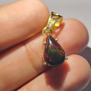 Natural Fire Black Opal Pendant 925 Sterling Silver Rare Fire Opal Pendant October Birthstone Gold Pendants