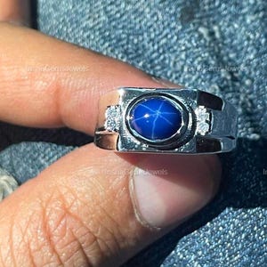 blue star sapphire ring solid 925 sterling silver gemstone jewelry mens ring gifts