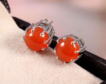 Natürliche Karneol Ohrstecker solid Sterling 925 Silber Ohrläppchen Edelstein Schmuck