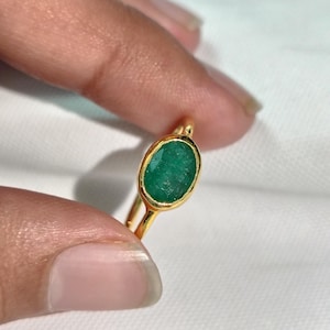 certified natural emerald ring bezel green may birthstone 14k gold every day gold ring 18k gold jewelry