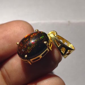 Natural Fire Black Opal Pendant Oval 925 Sterling Silver Pendant Authentic Black Fire Gemstone Pendants For Women