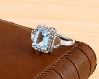 Anillo de topacio natural Declaración sólida plata de ley 925 Piedra de nacimiento de noviembre