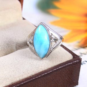 marquise Larimar Ring statement gemstone february march both birthstone engagement solid 925 sterling silver