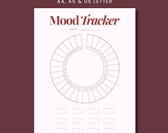 Mood Tracker Printable, Monthly Mood Journal, Emotion Tracker, Mood Chart, Wellness Planner, A4/A5/Letter, Instant Download