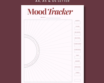 Monatliches Stimmungstagebuch für 2025, Stimmungstracker im Kreis, Stimmungstracker für Erwachsene digital, Bullet Journal monatlich