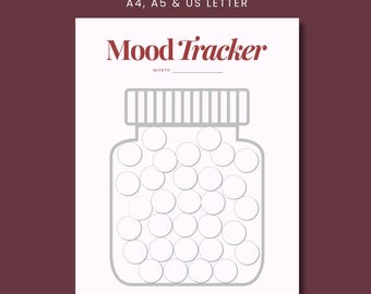 Simple Mood Tracker Printable, Daily Mood Journal, Emotion Tracker, Mood Chart, Wellness Planner, A4/A5/Letter, Mood Jar