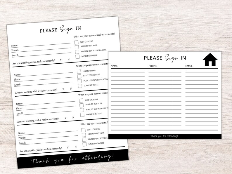 2 Printable Real Estate Open House Sign in Sheet, Real Estate Agent ...
