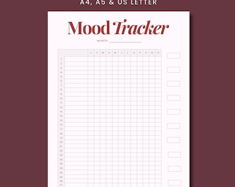 Mood Tracker Printable, A Year In Pixels, Mood Journal, Emotion Tracker, Mood Chart, Wellness Planner, A4/A5/Letter, Instant Download