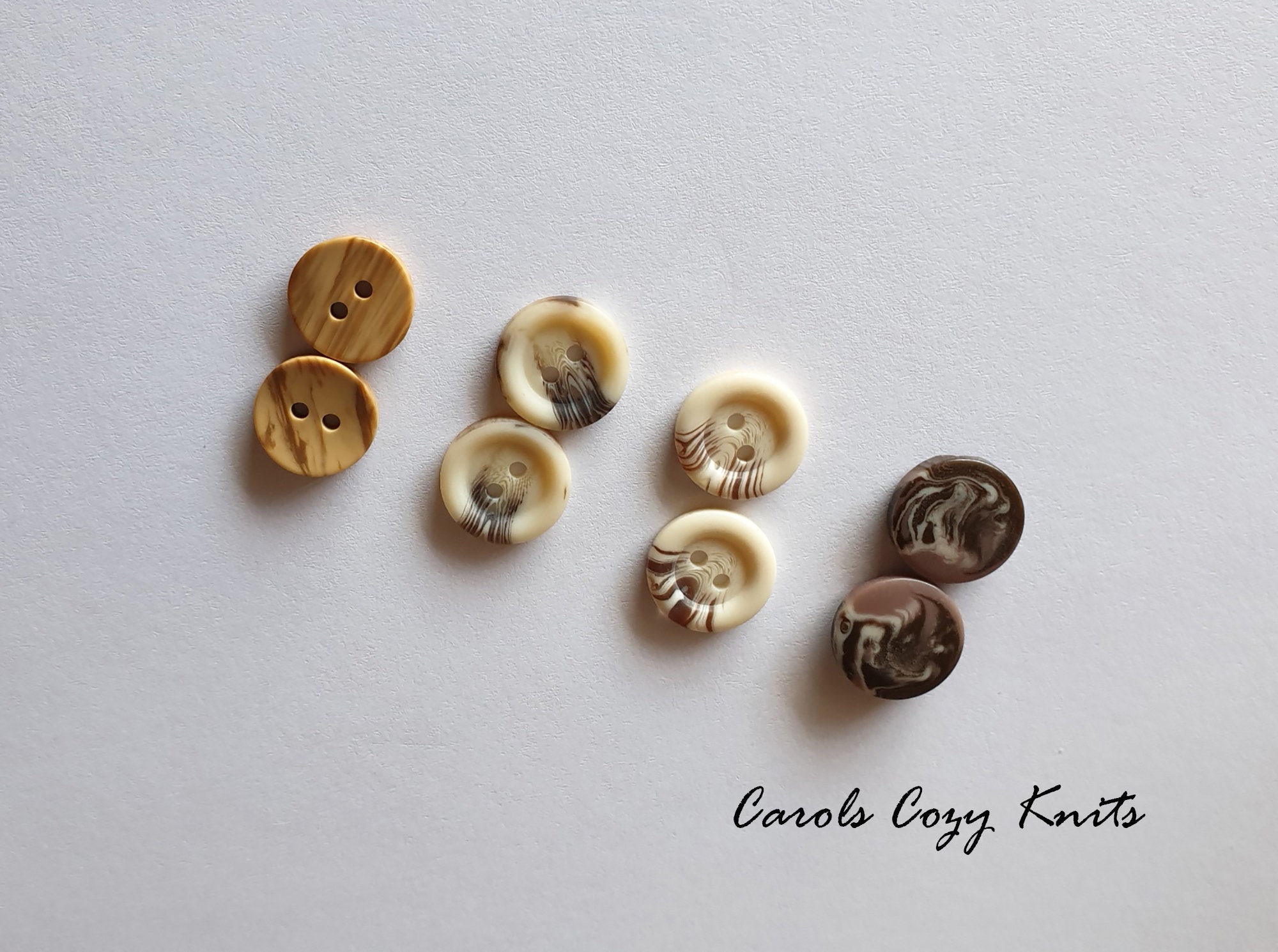 10x 14mm Buttons for Baby Clothes, Marble, Tortoiseshell or Wood Effect