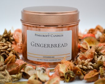 Warm Gingerbread Scented Large 220ml Rose Gold Handmade Vegan Friendly Premium Soy Candle