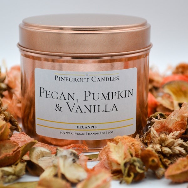 Pumpkin and Toasted Pecan Large 220ml Rose Gold Handmade Vegan Friendly Premium Soy Candle