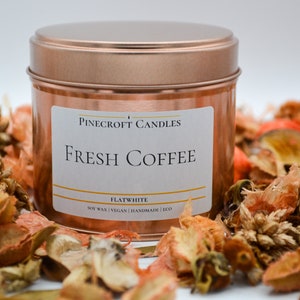 Aromatic Fresh Coffee Scented Large 220ml Rose Gold Handmade Vegan Friendly Premium Soy Candle