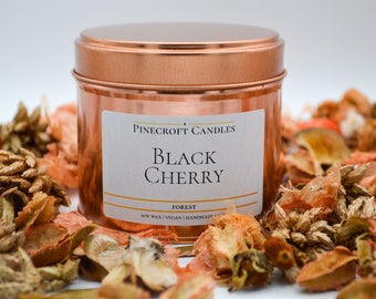 Black Cherry scented Large 220ml Rose Gold Handmade Vegan Friendly Premium Soy Candle