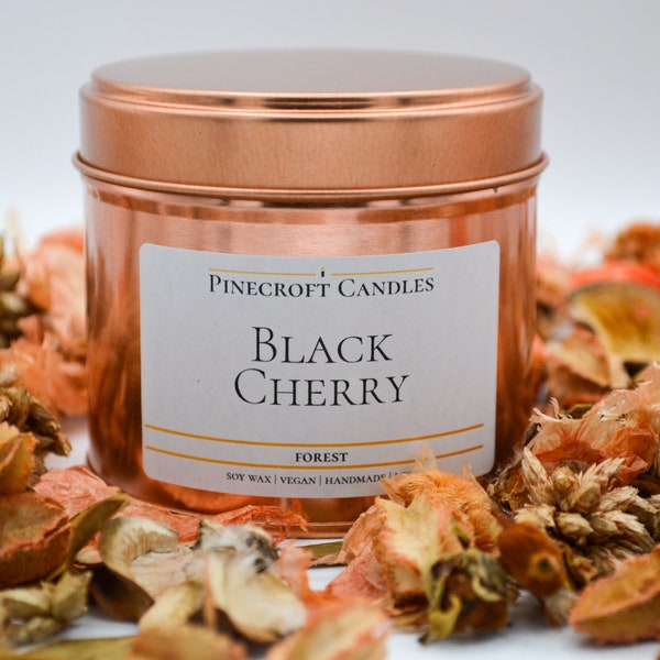 Black Cherry scented Large 220ml Rose Gold Handmade Vegan Friendly Premium Soy Candle