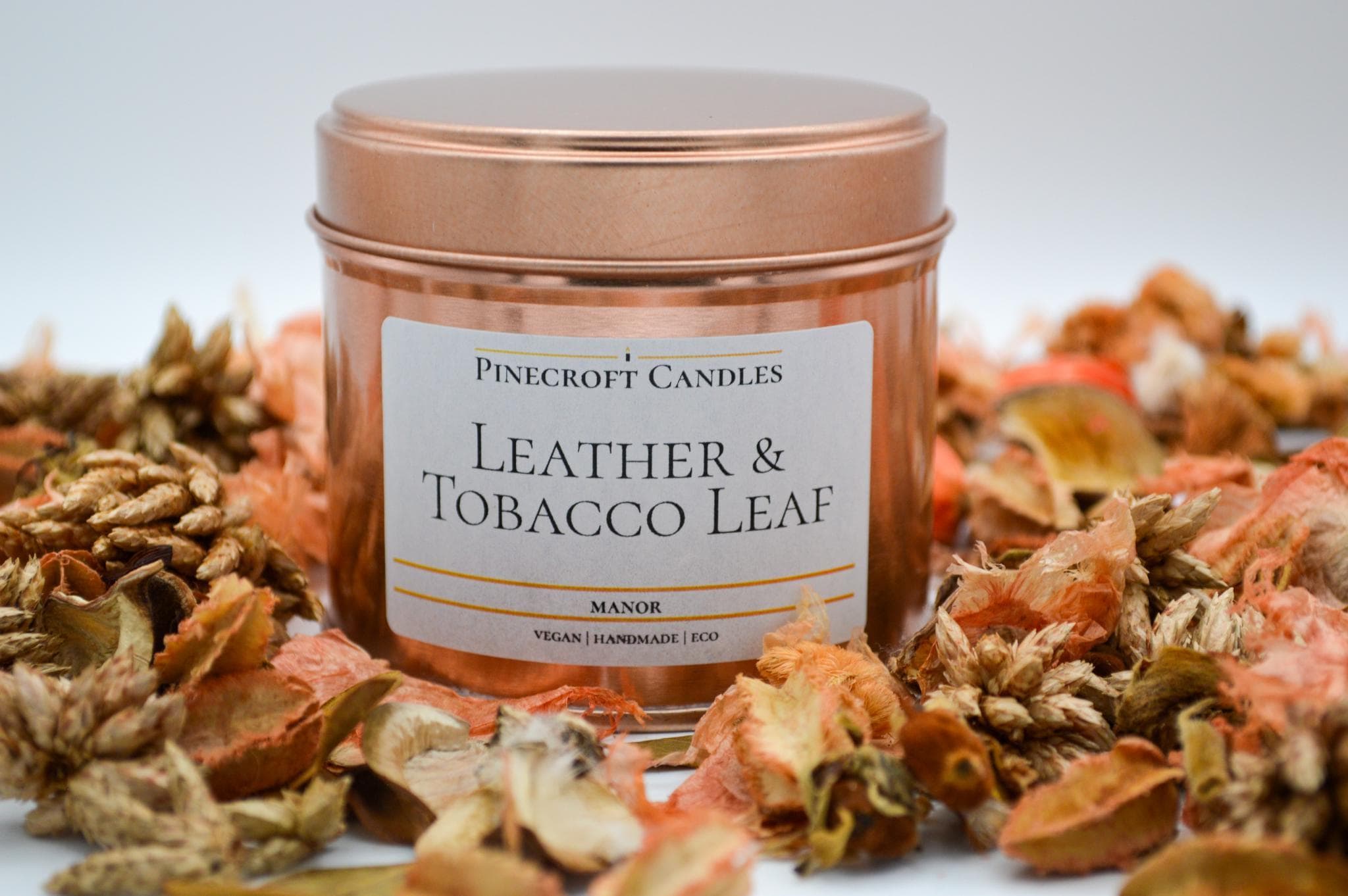 Leather & Tobacco Scented Candle, Handmade Soy Wax, Masculine Library Scent 