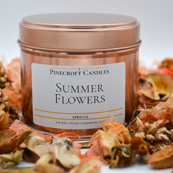 Vibrant Summer Flowers Scented Large 220ml Rose Gold Handmade Vegan Friendly Premium Soy Candle