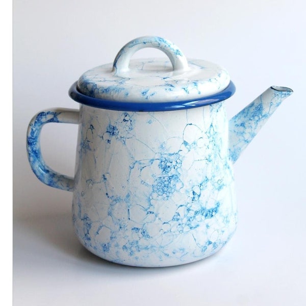 Elifle Bubble Series Enamel Teapot (White with Cobalt Blue Rim)