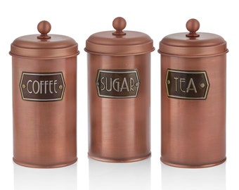 The Mia Copper Coffee, Tea, And Sugar Jar Set - 22 cm (H) x 11 cm (Dia)