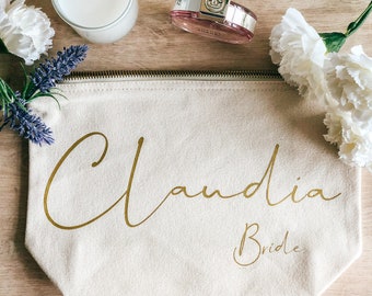 Bride Makeup Bag | Personalised Bride Cosmetic Bag | Wedding Gift | Bridal Prep Gift | Makeup Bag