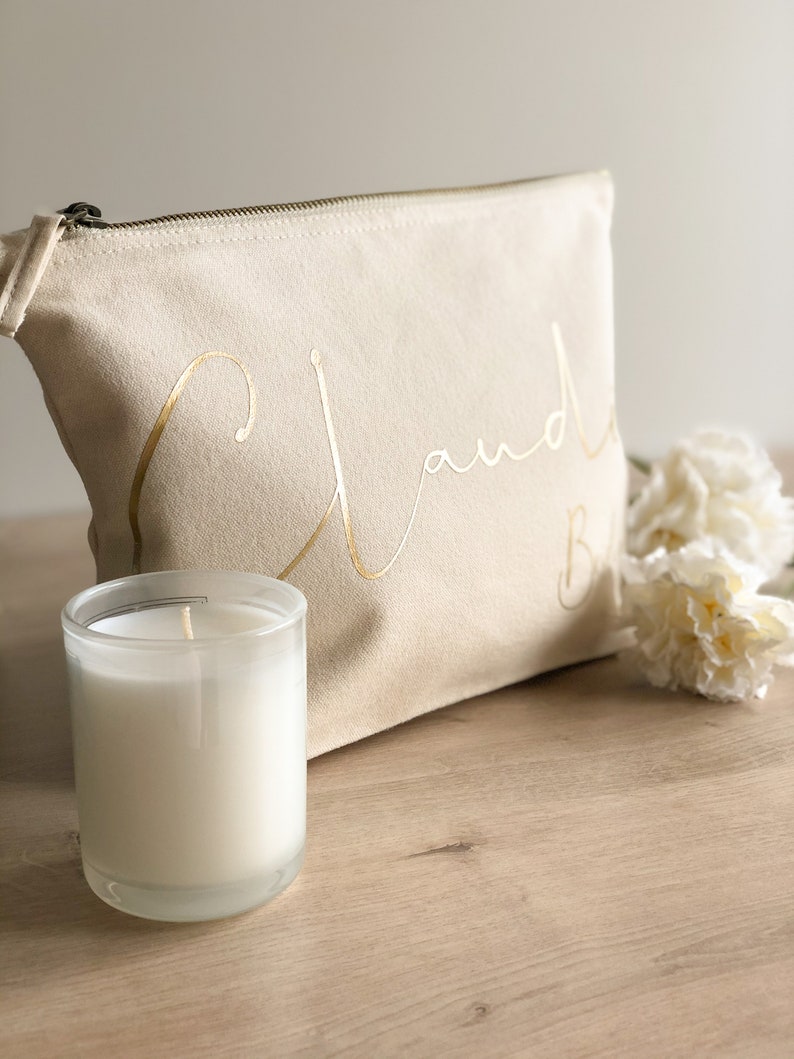 Bride Makeup Bag | Personalised Bride Cosmetic Bag | Wedding Gift | Bridal Prep Gift | Makeup Bag Natural