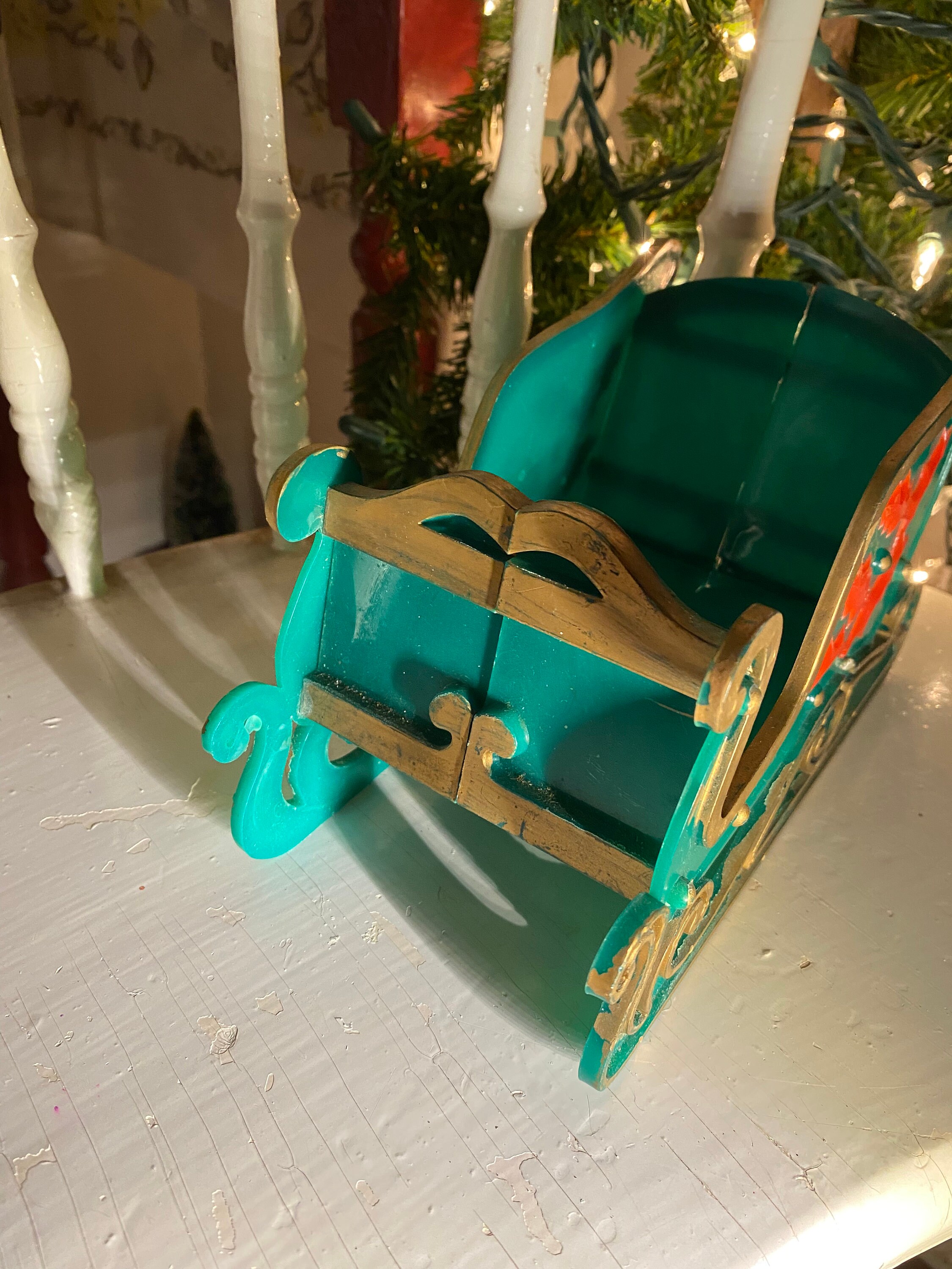 Vintage Plastic Sleigh, Card or Ornament Holder, Made in Hong