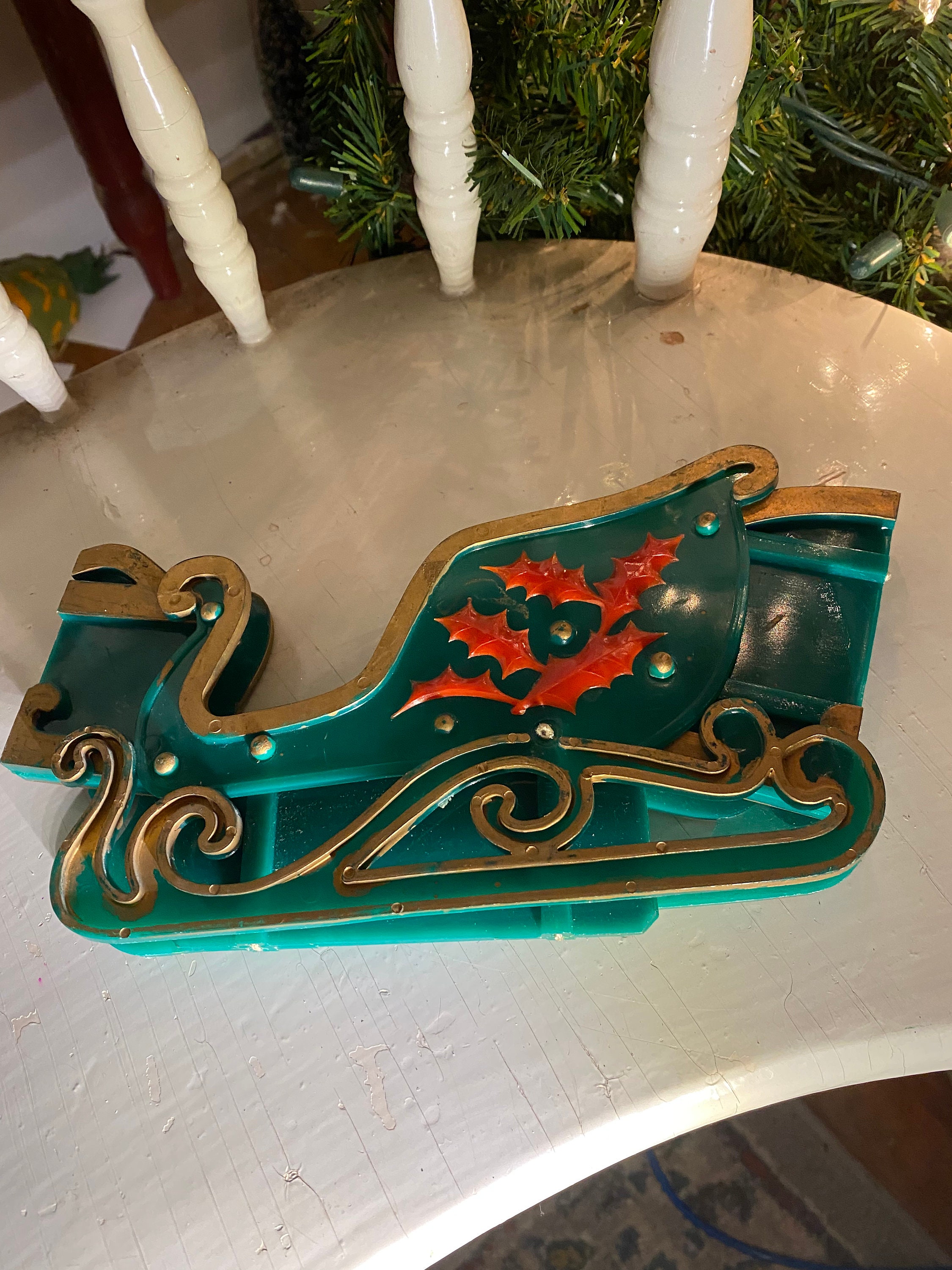 Vintage Plastic Sleigh, Card or Ornament Holder, Made in Hong