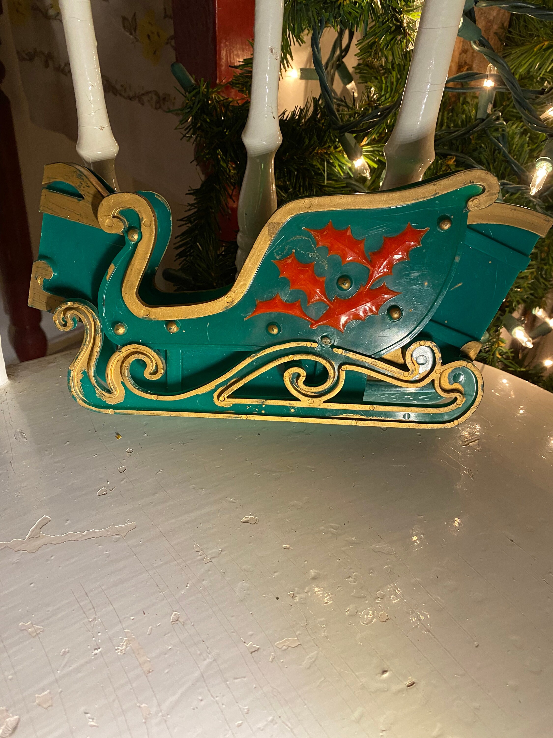Vintage Plastic Sleigh, Card or Ornament Holder, Made in Hong