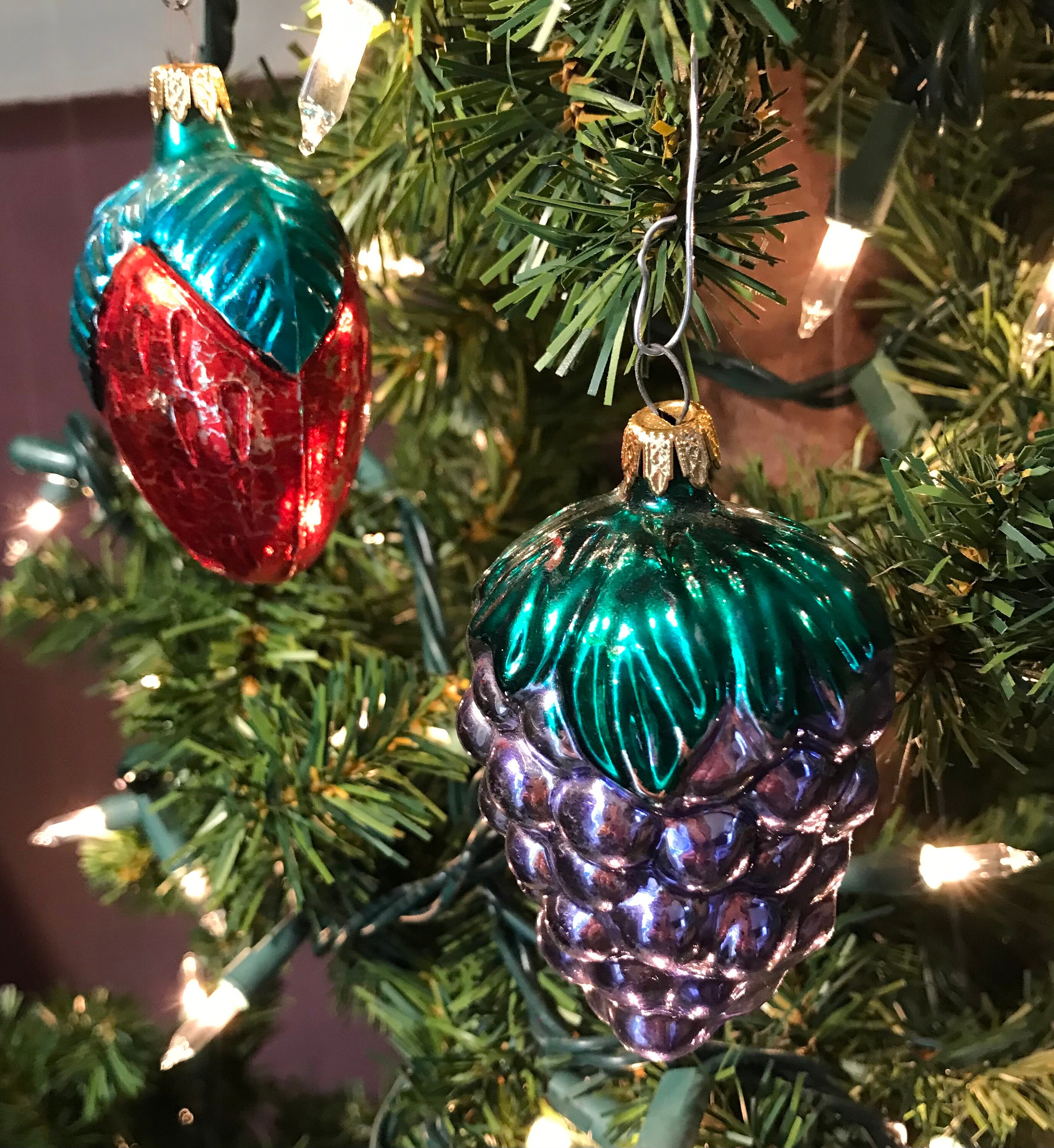 Vintage Glass Fruit Christmas Ornaments, Grape and Strawberry Etsy