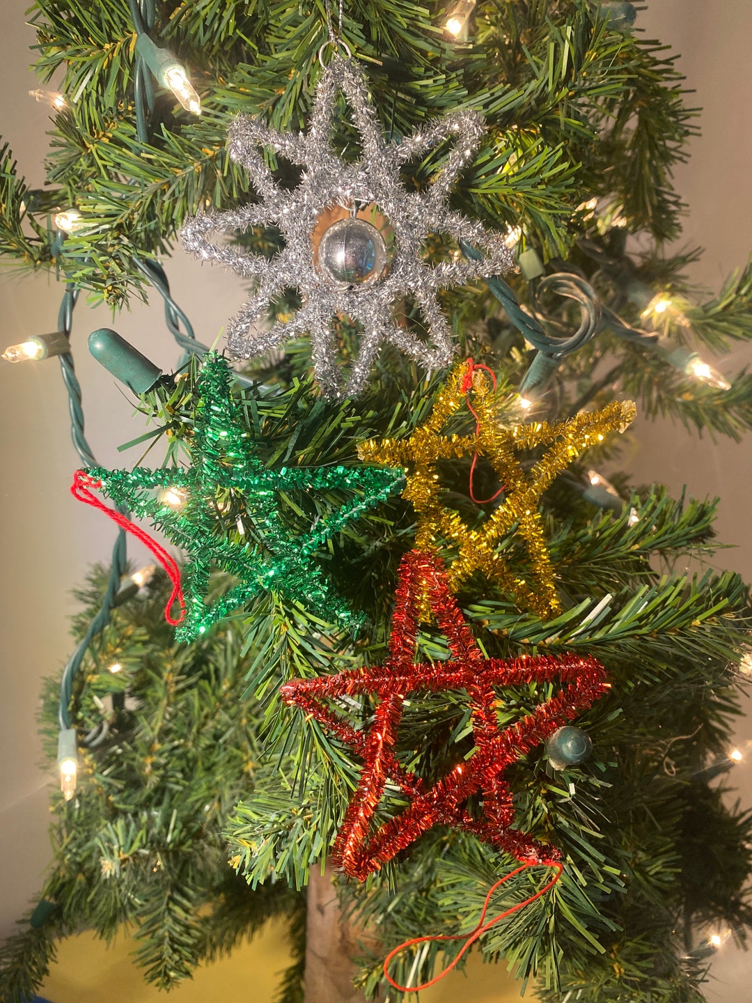 Pipe Cleaner Star Ornaments, Sparkly, Set of 4 Etsy