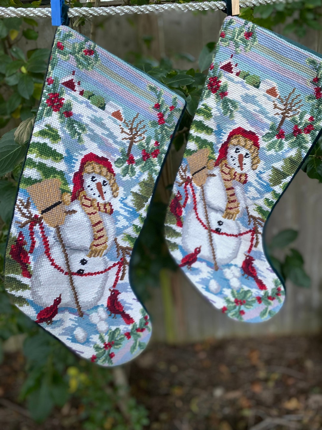 Vintage Needlepoint Christmas Stockings frosty the Snowman Etsy