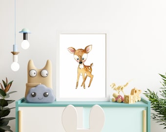 Children's picture deer, poster, DIN A4, nursery