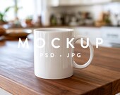 11oz Ceramic White Mug Mockup PSD Template with Smart Object and JPG