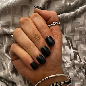 Halloween Luxe Black Gel Press on Nails, Custom Press on Nails, Reusable Nails,Stick on Nails, Long Coffin Fake Nails,Black Press on Nails