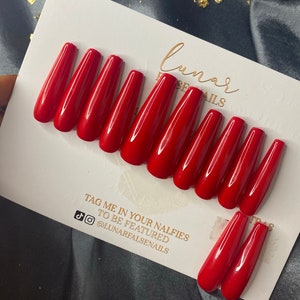 Luxe XXL Pinched Coffin Ruby Red Gel Nails, Custom Press on Nails, Reusable Nails, Stick on Nails, XXL Coffin Fake Nails,Red Gel False Nails