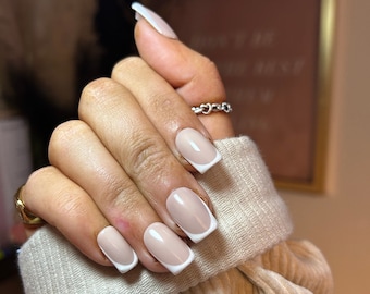 Luxe French Tip False Gel Nails,Custom Press on Nails, Reusable Nails,Stick on Nails, Long Coffin, French Tip Nails, False Nails, French Tip