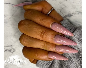 Luxe Pink Sparkle Press On Nails: Long Square, Reusable Fake Nails