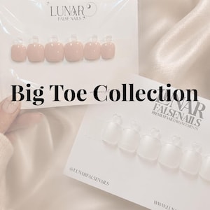 May include: Two sets of Lunar False Nails toe nail enhancements. One set features pale pink nails, the other set features white nails. The text "Big Toe Collection" is displayed on the image.