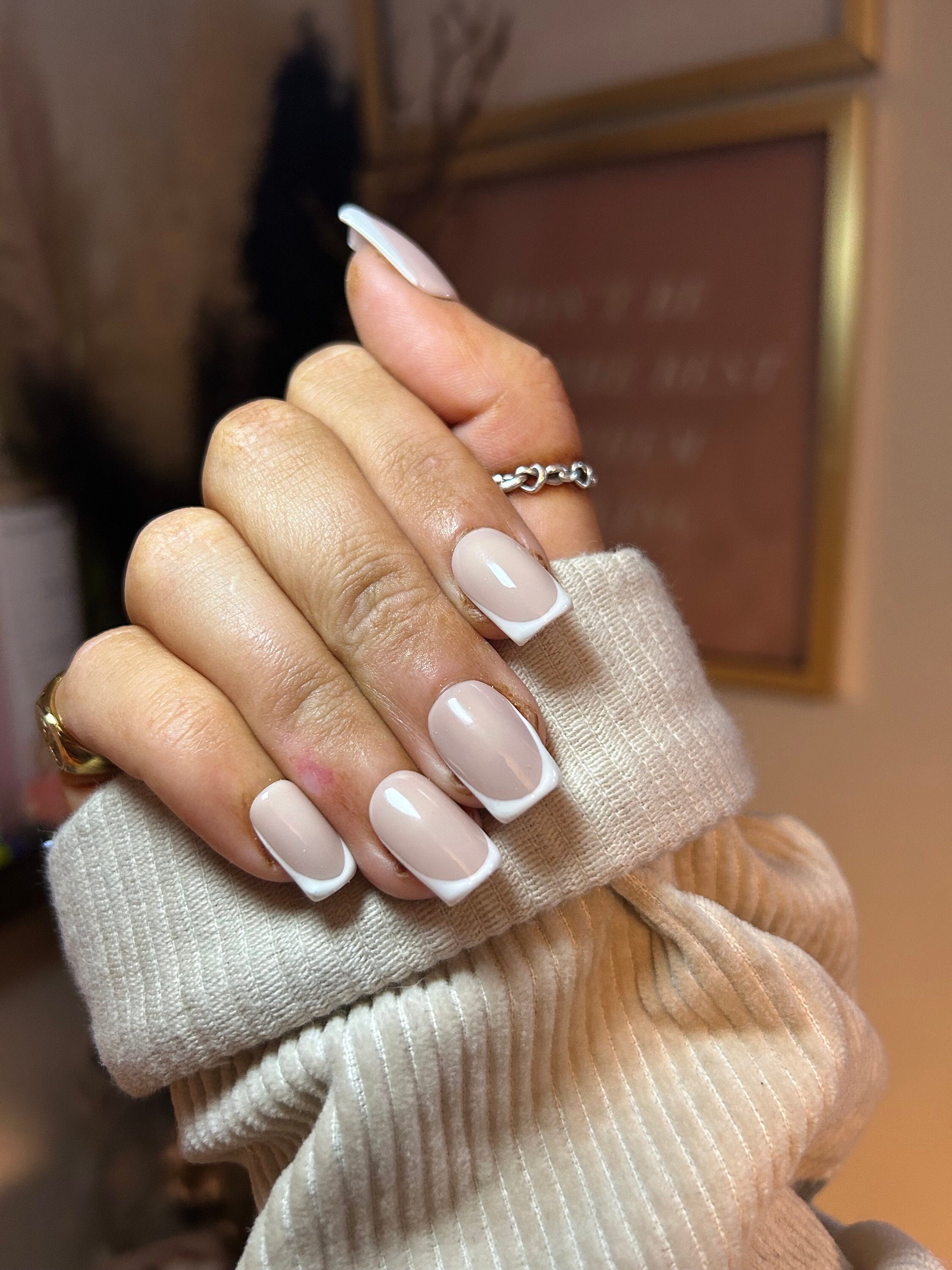 Luxe French Tip False Gel Nails,Custom Press on Nails, Reusable Nails,Stick on Nails, Long Coffin, French Tip Nails, False Nails, French Tip