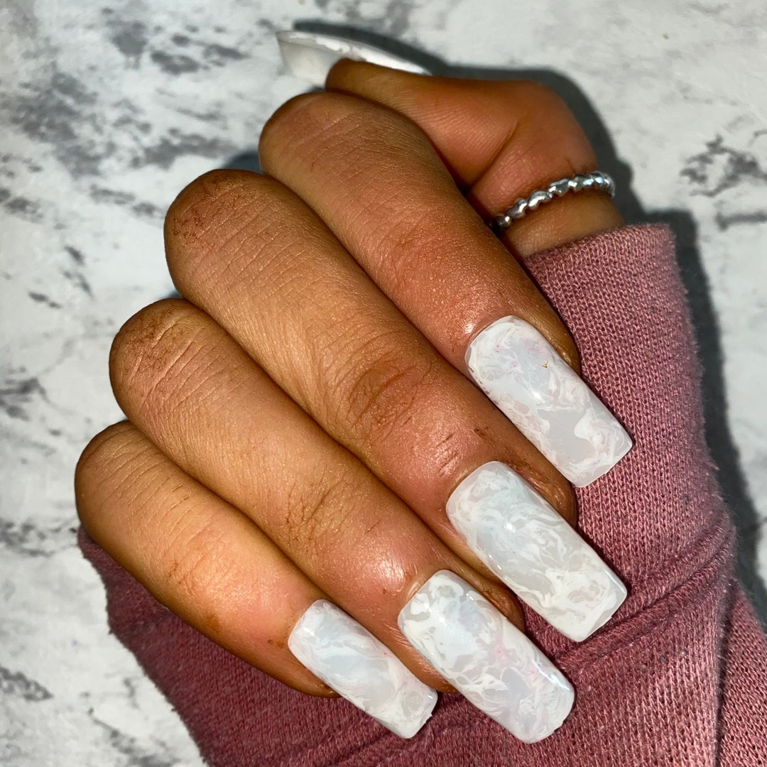 Luxe White Marble Gel Nails, Custom Press on Nails, Reusable Nails, Stick on Nails, White Marble